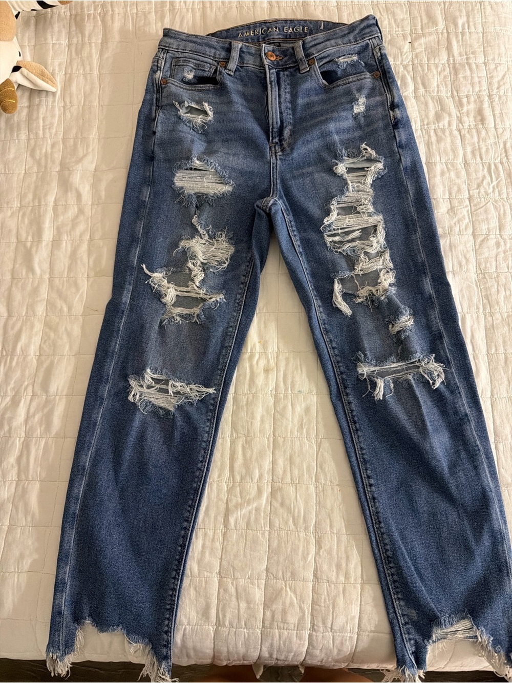 American Eagle Outfitters Distressed Boyfriend Jeans — Dark Blue